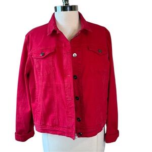 CHARLIE B Red Denim Jacket Size XL